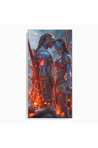 Luxcanva Tablou Canvas Cuplu Avatar 60x120 cm cu Rama Argintiu Foc Fantezie A...
