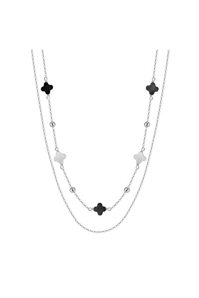 Be Special Colier din argint 925 placat cu rodiu cu pandantive din sidef, Trifoi cu patru foi, 45 cm