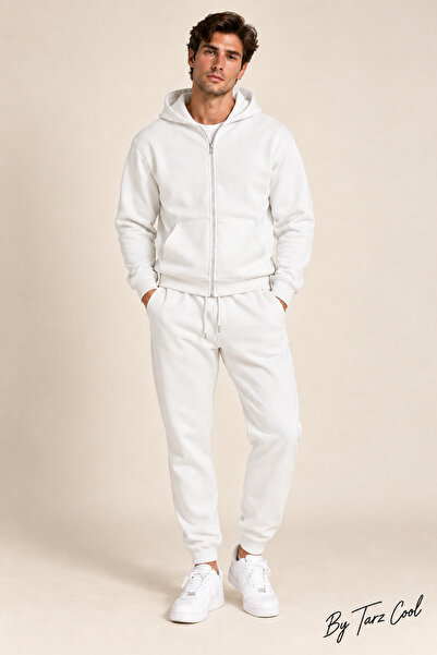 Tarz Cool Men's 3 Thread Count Cotton Zippered Hooded Tracksuit Set Basic Jog...