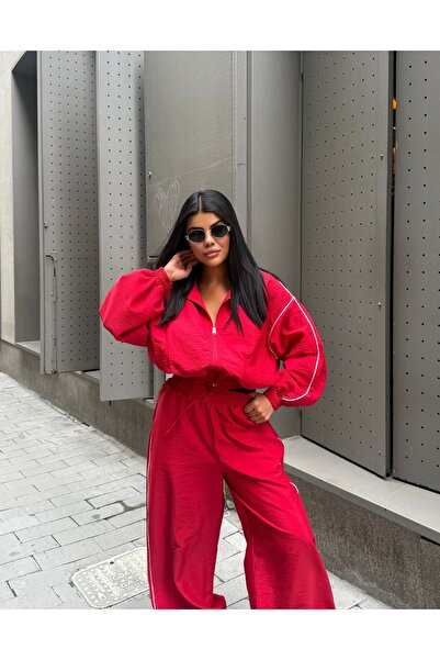 Cistern İstanbul Women's Zippered Wide Collar Sports Top and Bottom Set