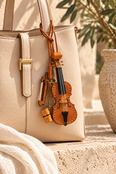 Nua Bags Hakiki Deri Keman Figürlü Charm – Çanta Süsü ve Anahtarlık Aksesuarı