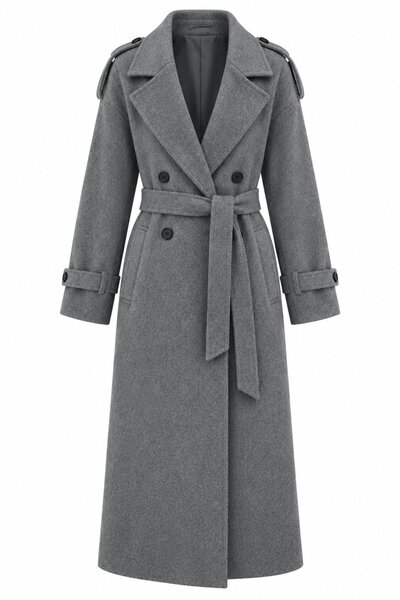 Laluvia Gray Epaulet Belted Coat - 6047