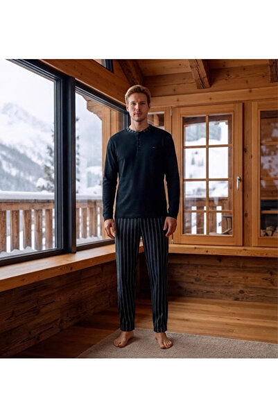 Pijamoni Men's Microsoft Fabric Buttoned Collar Pajama Set