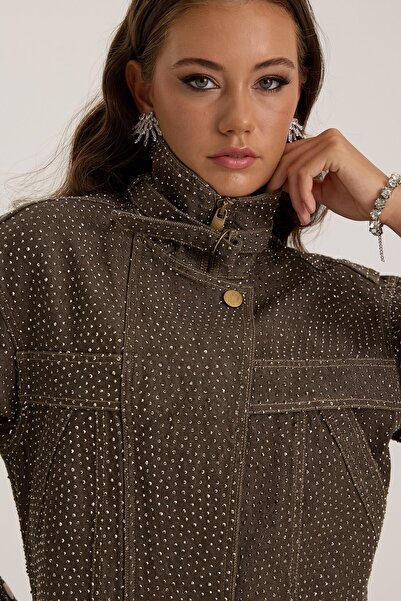 NOK İSTANBUL Urban Core Crystal Denim Jacket DARK GREEN