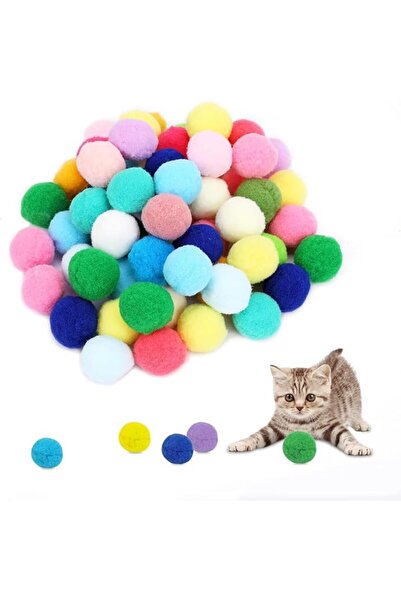Aputue Cat Pom Poms Balls, 60 PCS Colorful Cat Toy Balls, 3 Cm Cat Balls Indo...