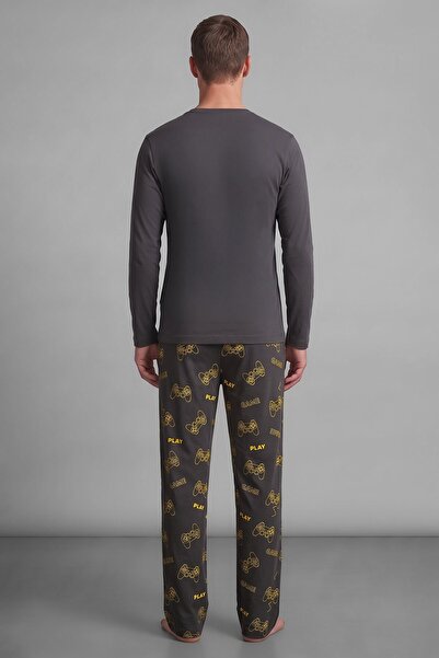 Mısırlı Egyptian Men's Crew Neck Printed Pajama Set Anthracite