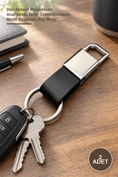 Yenilig 2 Pieces Black Silver Metal Keychain – Promotional Keychain with Leat...