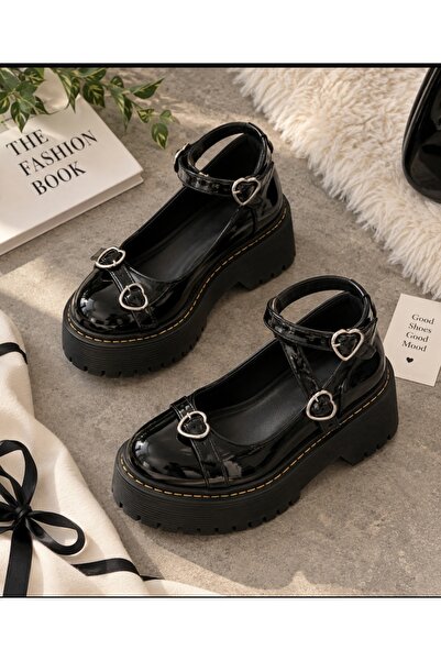 eyonnwear Μαύρα λουστρίνια γυναικεία παπούτσια Mary Jane με διπλό λουράκι και...