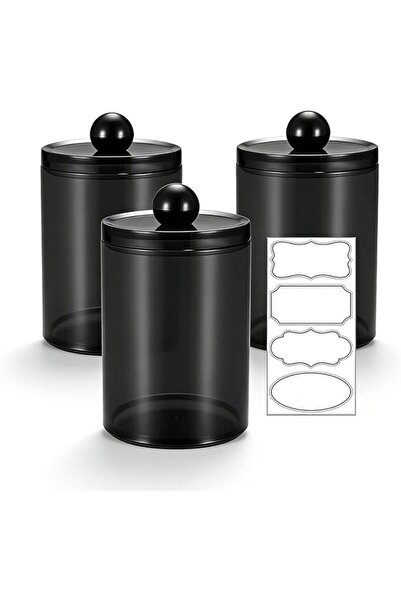 Duomama Black Bathroom Organizer Set 3-Pack with Labels - Dispensers for Cott...