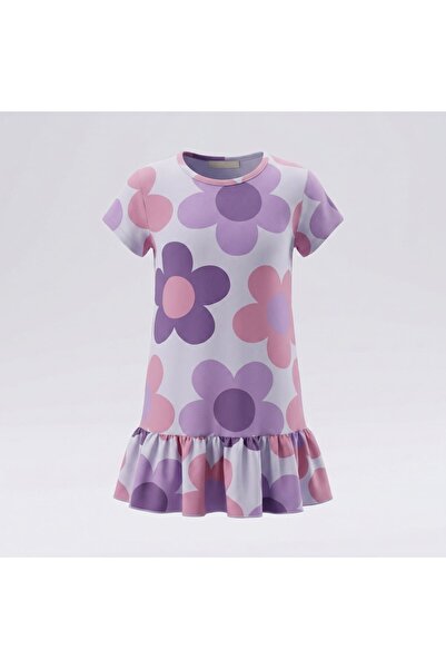 Moonstar Girl's Purple and Pink (Pink) Floral Short Sleeve Dress