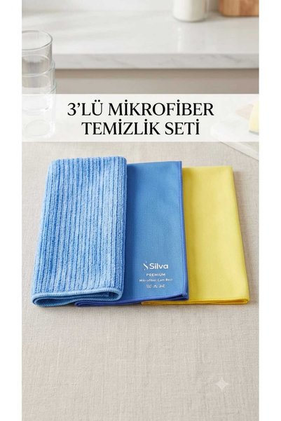 Silva Premium Mikrofiber Temizlik Seti (3) İz Bırakmayan Cam, Mutfak ve Toz Bezi