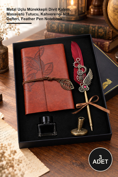 Yenilig 3-piece dip pen, inkwell, and notebook set – metal nib inkwell pen, d...