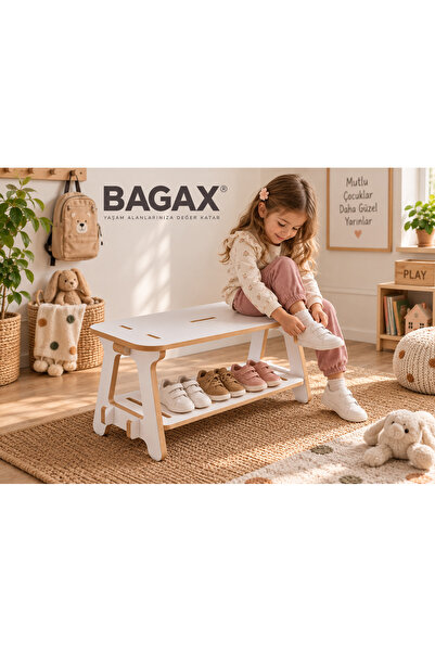 BAGAX MDF Çocuk Ayakkabılık ve Oturma Bankı – Montessori Çocuk Ayakkabı Giyme...