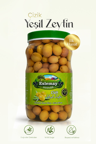 Eslemay zeytincilik Doğal Çizik Yeşil Zeytin (Domat) 1 KG