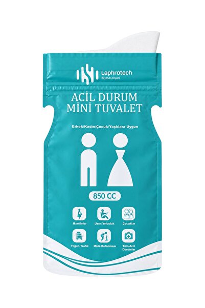 Laphrotech Beyond Compare Acil Durum Mini Tuvalet 850 cc 8'li Paket Tek Kullanımlık Sızdırmaz Emici Jelli Seyahat İdrar Torbası Araç İçi Trafik Kamp