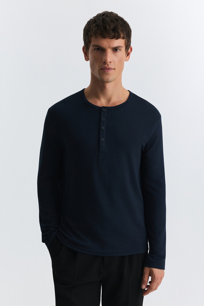 Antioch 100% Cotton Buttoned Collar Ribbed T-Shirt