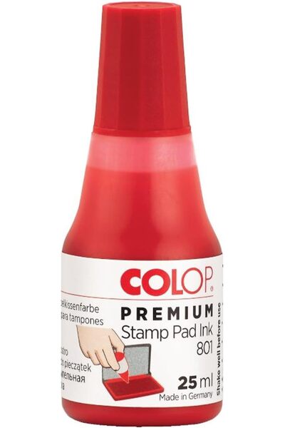 Colop Stamp Pad Ink 801 25ml Red, Water Based Ink, Refill 819781, 1