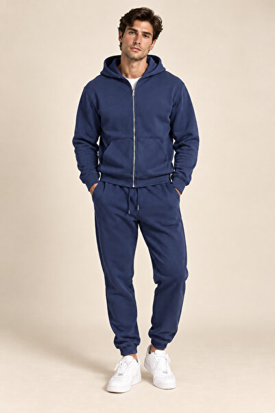 Tarz Cool Men's 3 Thread Count Cotton Zippered Hooded Tracksuit Set Basic Jog...