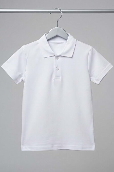 Mnk Baby&Kids Cotton Polo Collar Short Sleeve Plain School T-Shirt M00865 White