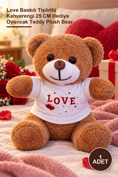 Yenilig 1 Piece Plush Teddy Bear – Brown with Love Printed T-Shirt 25 cm Gift...