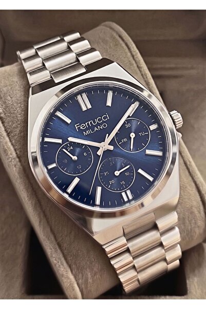Ferrucci Men's Functional Calendar Metal Strap Wristwatch with 2 Years Warranty