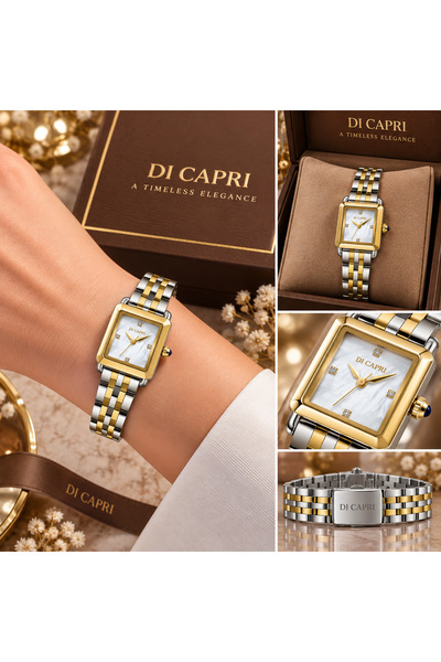 Generic Brand ساعة DI CAPRI النسائية المربعة ثنائية اللون LOOSTER TIME