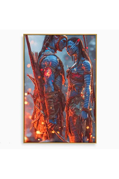 Luxcanva Tablou Canvas Cuplu Avatar 100x150 cm cu Rama Auriu Foc Fantezie Ave...