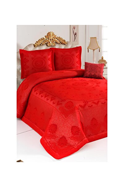 Evlen Home Collection Evlen Home 4 Piece Velor Velvet Red Double Bedspread