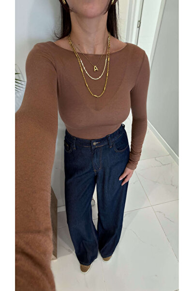 BİRCANÇİL Dlvin Tosse Dark Mink Boat Neck Cashmere Blouse