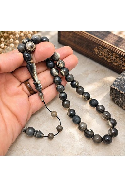 KANUNİ TESBİH Original Buffalo Horn Prayer Beads with Marble Cut Pattern