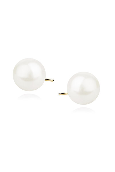 Generic Brand Cercei tip șurub din argint 925 placați cu aur cu perlă albă 6 mm