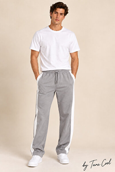 Tarz Cool Men's Side Striped Baggy Sweatpants 3 Yarn Threaded Cotton Loose Fi...