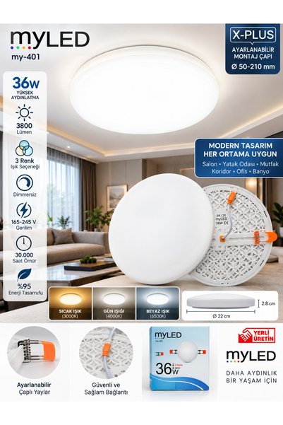 SimaAvize myLED 36W Yuvarlak LED Panel – Ayarlanabilir Montaj Çapı - 4000K