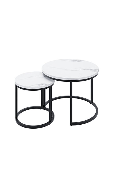 Generic Brand Set de 2 măsuțe de cafea albe, tip cuib – Măsuță rotundă de 60 ...