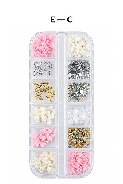 Dorsh 3D Nail Art Tırnak Süsleme Seti - 12 Bölmeli Karışık Kelebek, Fiyonk & ...