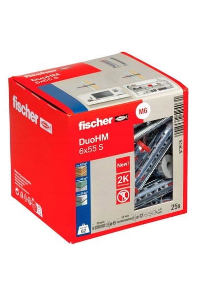 Fischer DuoHM Dibluri pentru gips-carton 6 x 55mm S PH TX 25 bucăți