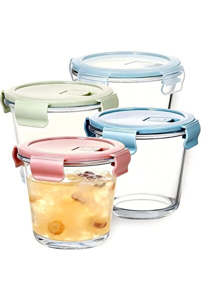 KASTWAVE 4Pcs Round Glass Soup Storage with lids, Glass Food Storage Containe...