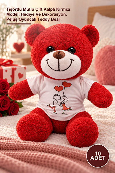 Yenilig 10 Pieces of Plush Teddy Bears - Red Model with T-Shirt and Happy Cou...