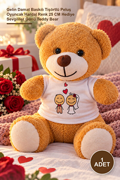 Yenilig 1 Piece Plush Teddy Bear - Bride Groom Printed T-Shirt Plush Toy Must...
