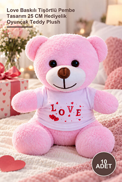 Yenilig 10 Pieces of Plush Teddy Bear – Pink Design with Love Printed T-Shirt...