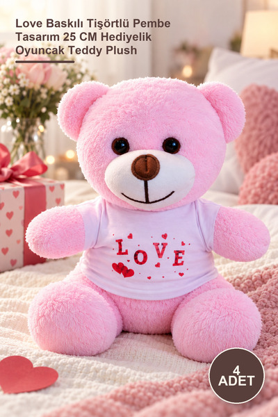 Yenilig 4 Pieces of Plush Teddy Bear – Pink Design with Love Printed T-Shirt ...