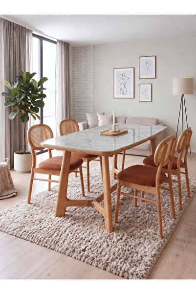 Fagus Wood Marbella Masif Kayın Yemek Masası Takımı – Porselen Tabla (1 Adet ...