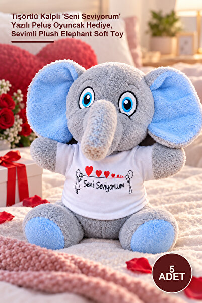 Yenilig 5 Pieces Plush Elephant - Plush Toy Gift with T-Shirt and Heart with ...