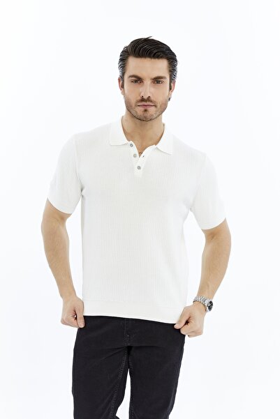 Trist Star White Men's 100% Cotton Polo Collar Short Sleeve Ribbed Knit Knitw...
