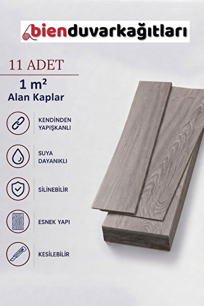 Bien Home 11 Adet, 60x15 Cm 1 m² Açık Gri Meşe, Gri-Bej Tonlarında Esnek Yıkanabilir Kesilebilir Silinebilir Zemin Duvar Parke Yer Döşemesi Kendinden Yapışkanlı PVC Zemin Kaplaması -Z003
