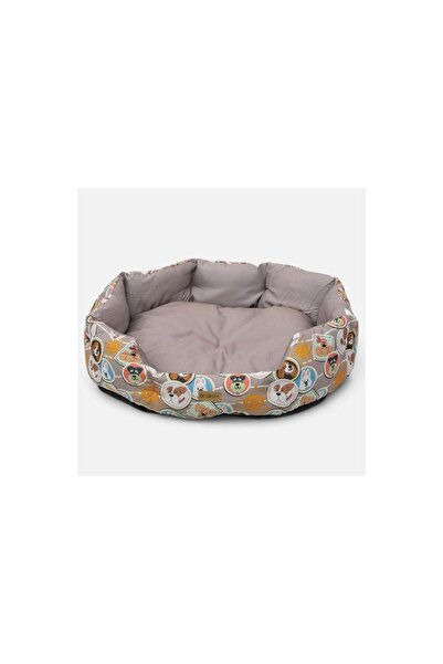 ELITECOMMERCEMARKET Culcus Rotund Bej cu Figurine pentru Caini 91x71x28,5cm