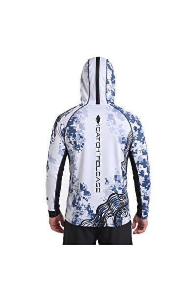 Fujin Relax Buff Hoodie White Anthracite UV Korumalı Balıkçı Sweatshirt