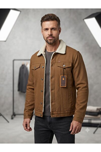 WKM Men's Regular Fit Fur-Lined Denim Jacket