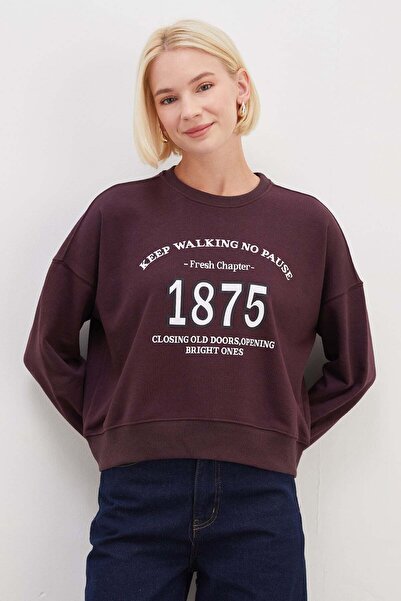 Fulla Moda 3 Threaded Unprinted 1875 Printed Oversize Sweatshirt