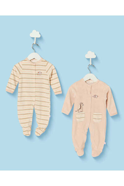 REDTAG Baby Girls Pink And Beige Sleepsuit 2 Piece Set